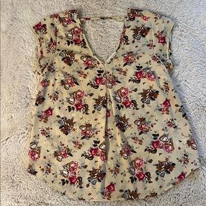 Cream Floral V-Neck Flowy Blouse